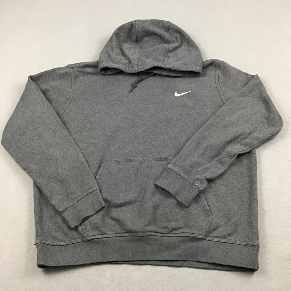 Nike Hoodie Men Extra Large Gray Solid Pullover Fleece Swoosh Training XL